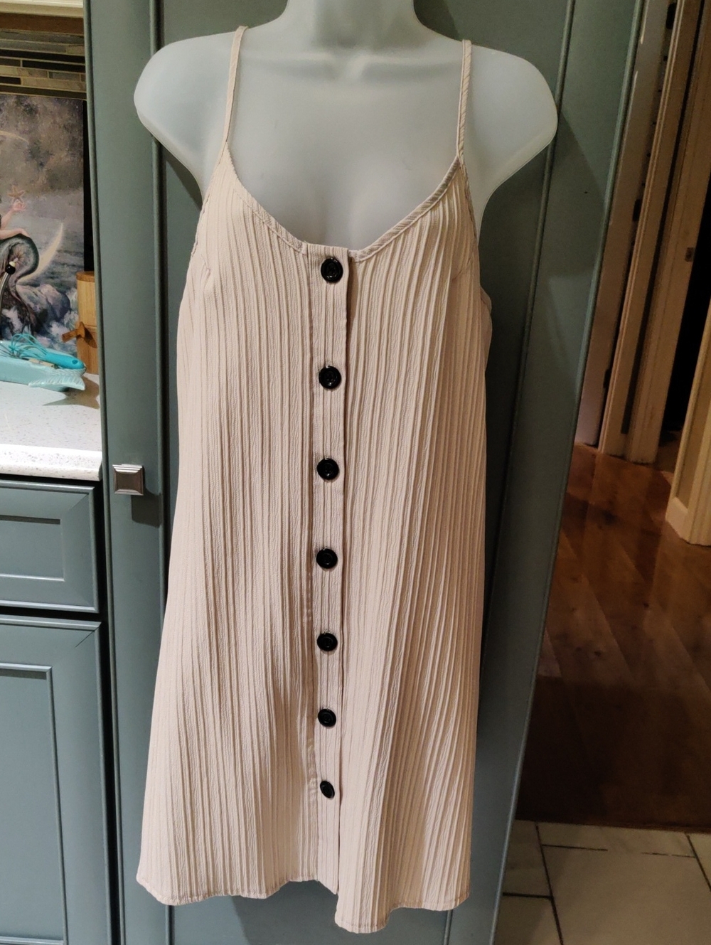 Sleeveless Cream Button-Front Pleated Dress